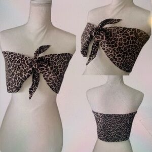 Express Women’s Brown and Black Tie Front Backless Crop Top. Medium